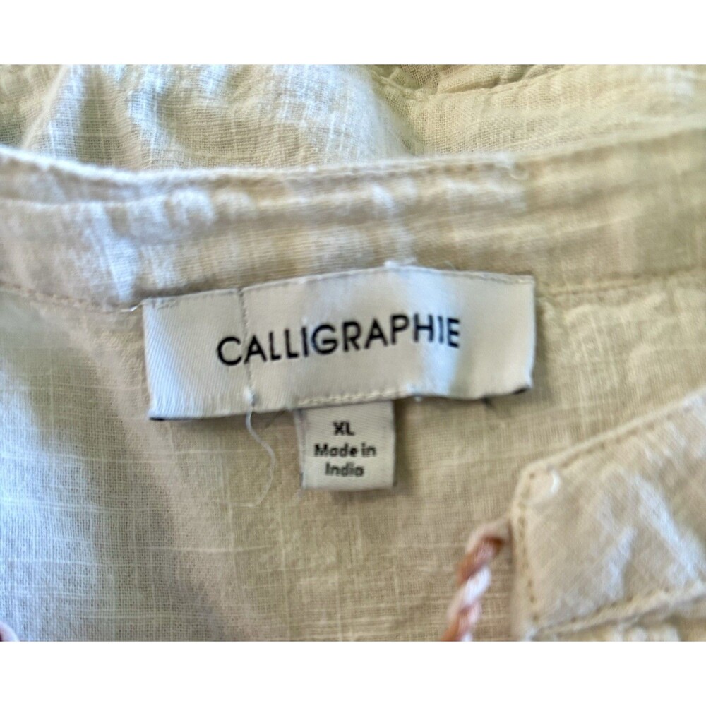 Calligraphie XL Ivory Floral Embroidered Cotton Peasant Blouse Boho Tassel Top - Picture 6 of 9